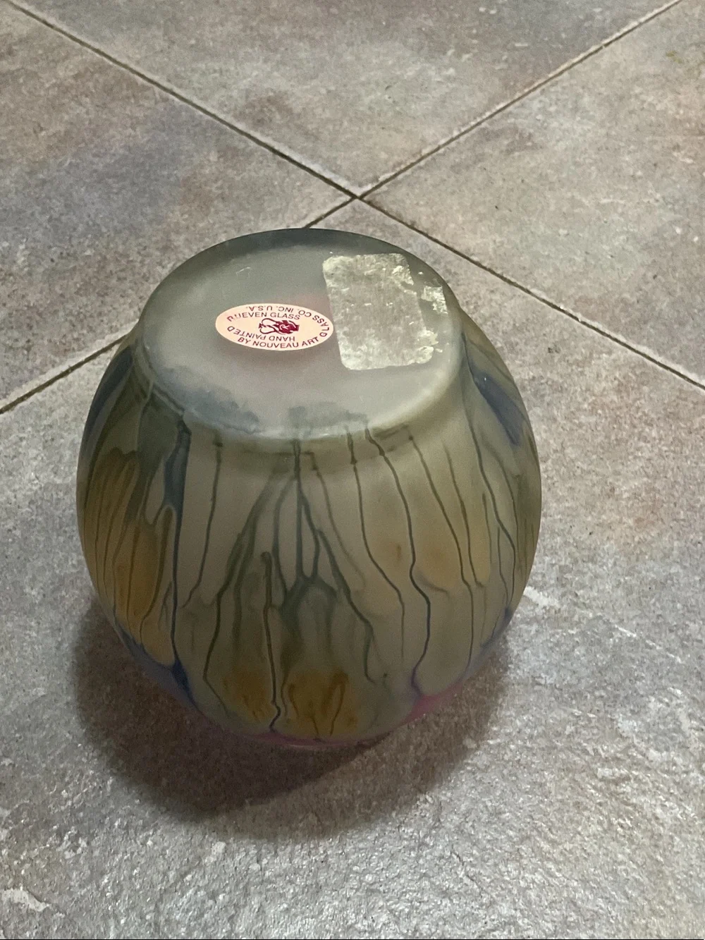 Pink and Pastel Floral-Pattern Glass Vase